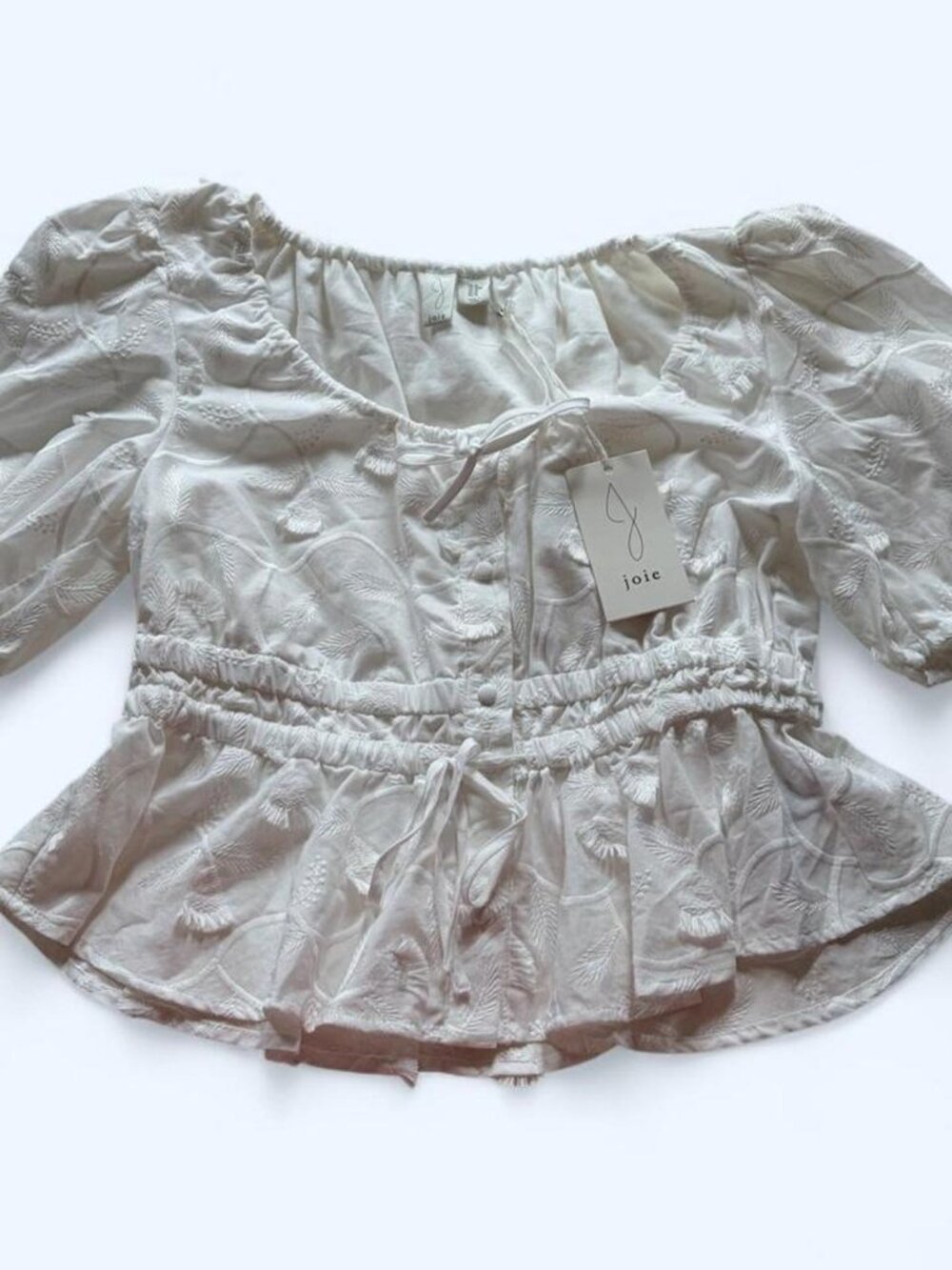 NWT Joie White Embroidered Peplum Blouse Size M